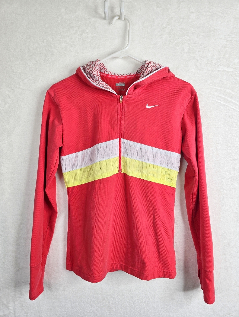 Nike Dri-Fit Half Zip Hoodie Coral Red Pink Athletic Pullover Women’s Small